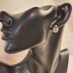 Cercei placati cu aur , forma picatura, cristal zirconia mov