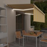 VidaXL Copertină retractabilă manual cu stor&amp;LED, galben&amp;alb, 5x3 m