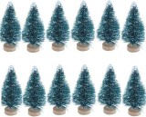 Set de 12 mini brazi artificiali ce Craciun Vohoney, plastic, alb/verde, 6,5 cm