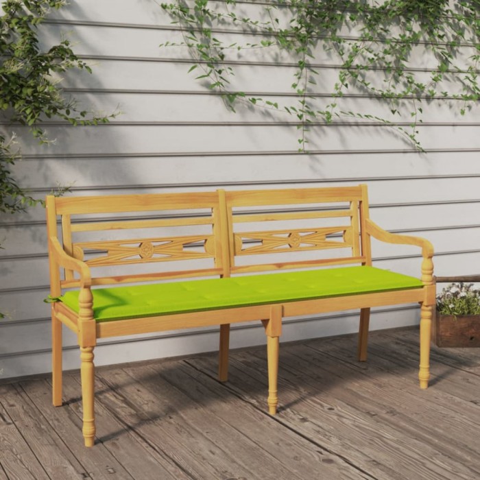 vidaXL Bancă Batavia cu pernă verde aprins, 150 cm, lemn masiv tec 3100837