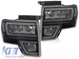 Set de faruri LED de tuning potrivit pentru Ford F150 2008-2014 cu baza neagra, pentru modelul cu lumini DRL din fabrica, cu semnalizatoare dinamice,