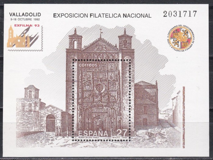 Spania 1992 - Expozitia Nationala Filatelica EXFILNA &#039;92, Valladolid, Colita,MNH