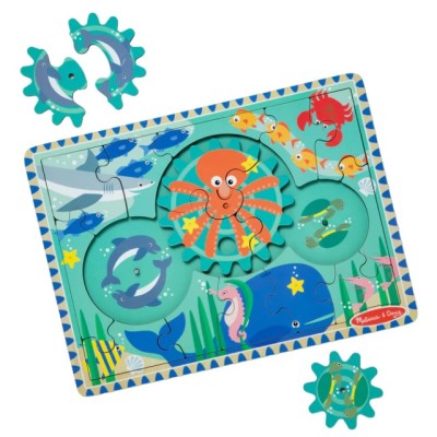 Puzzle educativ din lemn, cu rotite dintate, Oceanul, 8 piese, pentru copii 3 foto