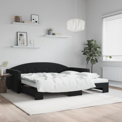 vidaXL Pat de zi cu extensie, negru, 100x200 cm, catifea 3197312 foto