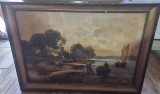 Tablou - Peisaj fluvial cu bărci și pescari, semnat B&eacute;atrice, datat 1911