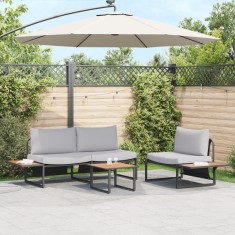 vidaXL Set canapea de grădină, 3 piese, cu perne gri deschis