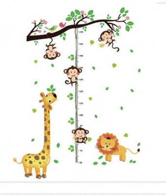 Sticker autocolant metru masurare inaltime copii, Girafa si Leul, diagrama inaltimii, Galben, 180 cm, antadesim&amp;reg; foto