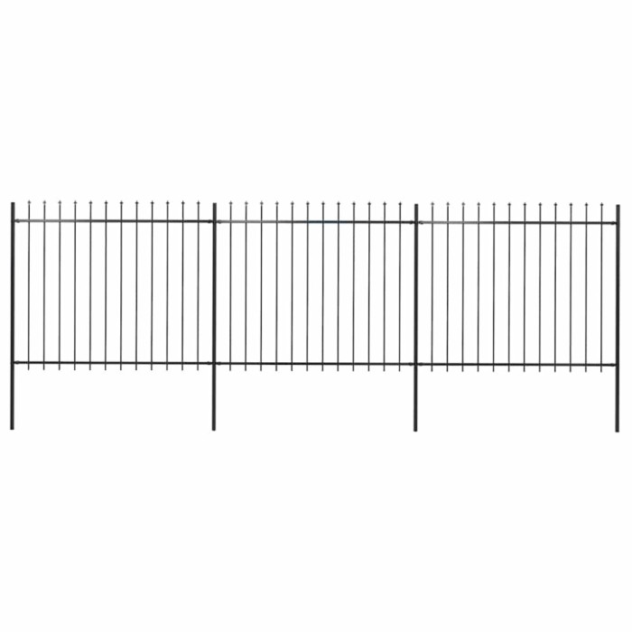 vidaXL Gard de grădină cu v&acirc;rf suliță, negru, 5,1 x 1,5 m, oțel