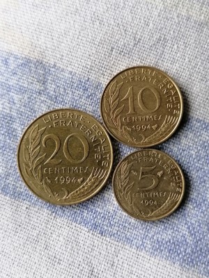 Lot monede 5.10. 20 centimes 1994 Franta foto