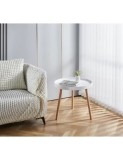 Masuta cafea rotunda, AB360, cadru lemn, blat polipropilena, 49.5x44.5 cm, alb