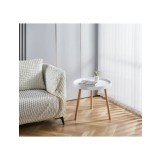 Masuta cafea rotunda, AB360, cadru lemn, blat polipropilena, 49.5x44.5 cm, alb