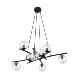Lustra tip pendul Essa, 8 lumini, metal/sticla, negru/transparent, 100 x 40-100 cm