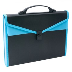 Servietă Documente, 12 Compartimente, Capsă, M&acirc;ner, Negru-Ciel, Dimensiuni 33x23cm