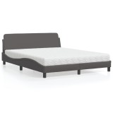VidaXL Pat cu saltea, Dover, gri, 160x200 cm, piele ecologică 3208440