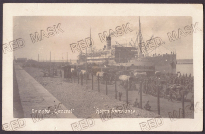 3391 - CONSTANTA, harbor, ship, Romania - old postcard, real Photo - unused