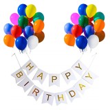 Set 20 Baloane 30cm + Banner Happy Birthday Alb 12x17cm - Decoratiuni Aniversare, Petrecere - Baloane Colorate, Biodegradabile