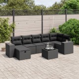 VidaXL Set mobilier de grădină cu perne, 8 piese, negru, poliratan