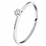 Inel din aur alb 14K - brațe strălucitoare și teșire, zirconiu rotund transparent - Marime inel: 49