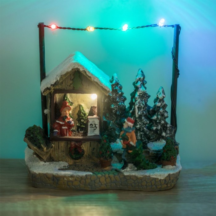 Figurine Crăciun, Casă Copii cu LED, Multicolor