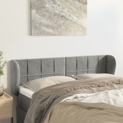 vidaXL Tăblie de pat cu aripioare gri deschis 147x23x78/88 cm catifea 3117192 foto