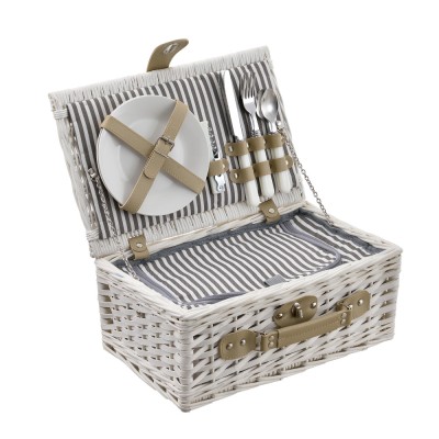[casa.pro]&amp;reg; Cos picnic 2 persoane, 38 x 25 x 16 cm, rachita/poliuretan-imitatie piele/textil, alb HausGarden Leisure foto