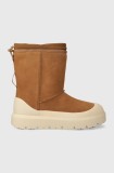 UGG cizme de zapada din piele intoarsa Classic Short Weather Hybrid barbati, culoarea maro, 1143992