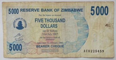 Bancnota Zimbabwe - 5000 Dollars 2007 foto