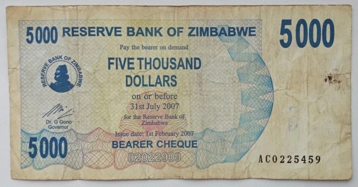 Bancnota Zimbabwe - 5000 Dollars 2007