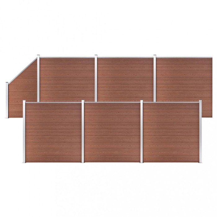 Set panouri gard, 6 pătrate + 1 oblic, maro, 1138x186 cm, WPC