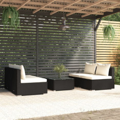 Set mobilier de gradina cu perne, 5 piese, negru, poliratan