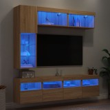 VidaXL Comode TV de perete cu lumini LED, 7 piese, stejar sonoma