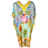 Rochie tip poncho MTL23 dama, galben/turcoaz, one size