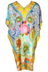 Rochie tip poncho MTL23 dama, galben/turcoaz, one size