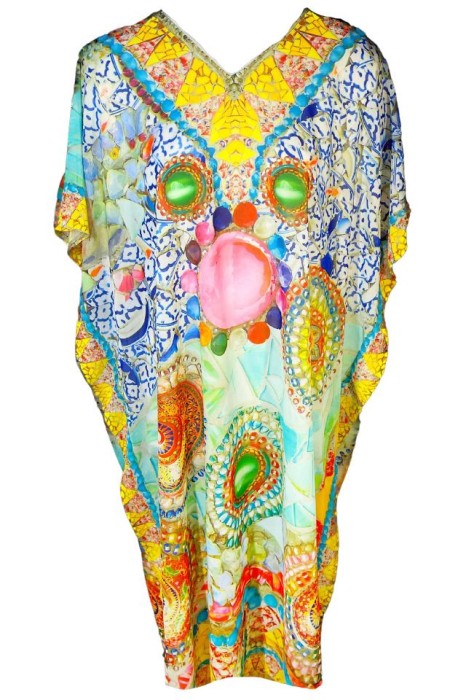 Rochie tip poncho MTL23 dama, galben/turcoaz, one size