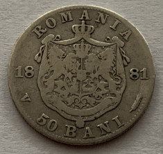 50 Bani 1881 Argint, Romania, F, RARA! foto