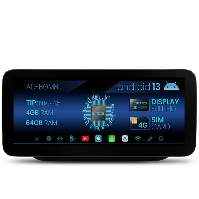 Navigatie Mercedes Benz B-Class W246 (2012-2015), NTG 4.5, Android 13, MB-Octacore, 4GB RAM + 64GB ROM, 12.3 Inch - AD-BGMB1200445+AD-BGRKITMB008