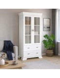 Vitrina living VMW2, 2 usi, 2 sertare, Pal melaminat, cu insertii MDF, Alb Antichizat