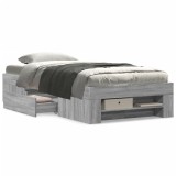 Cadru Pat 100x200 cm Gri Sonoma Lemn cu Depozitare vidaXL - Somiera Inclusa, Fara Saltea