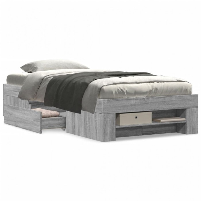 vidaXL Cadru de pat, gri sonoma, 100x200 cm, lemn prelucrat 3295490
