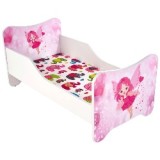 Cumpara ieftin Pat pentru copii cu zana HM Happy Fairy, Pal melaminat, margini rotunjite, cu saltea, 140x70 cm, roz
