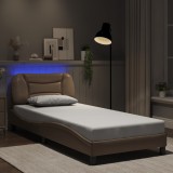 vidaXL Cadru de pat cu lumini LED cappuccino 90x190 cm piele ecologică