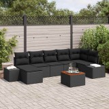 Set de Sofa de Grădină 8 pcs Negru Ratan &amp; Perne din poliester