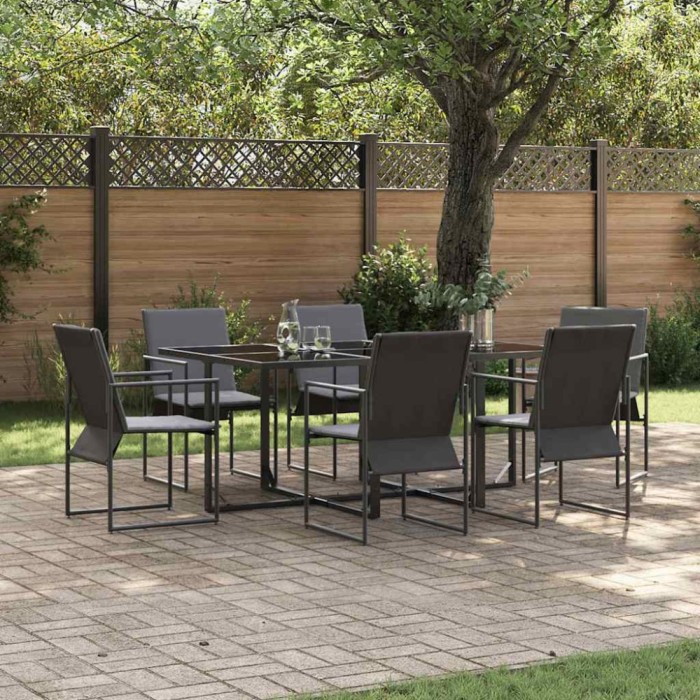 vidaXL Set de masă pentru grădină 7 pcs Negru Oțel 3335859