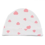Căciuliță Bebe, Model Inimi, Culoare Alb Roz, Bumbac 100%, 0+ luni