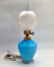 lampa de masa electrica Veioza sticla opalina albastra de Murano SEGUSO design Italia 1940's _ 40 cm inaltime functionala