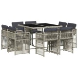 Cumpara ieftin Set mobilier gradina cu perne, 9 piese, gri deschis, poliratan