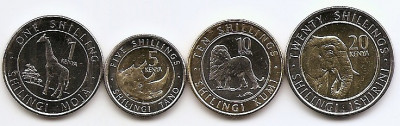 Kenya Set 4 - 1,5,10,20 Shillings 2018 - B11, KM-Neu UNC !!! foto