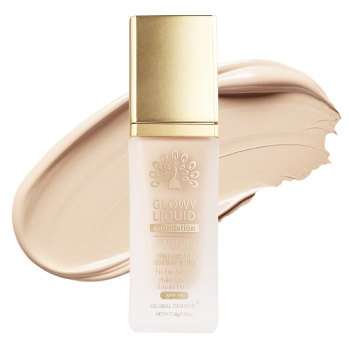 Fond de ten Global Fashion, Glowy Liquid Foundation 4&icirc;n1: Primer + Corector + Iluminator + BB cream, SPF 15, K033,Golden Tan