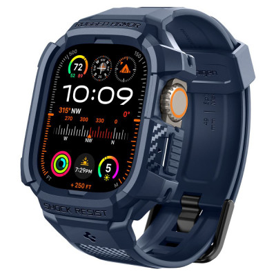 Husa pentru apple watch ultra / ultra 2 si curea, spigen rugged armor pro, navy blue foto