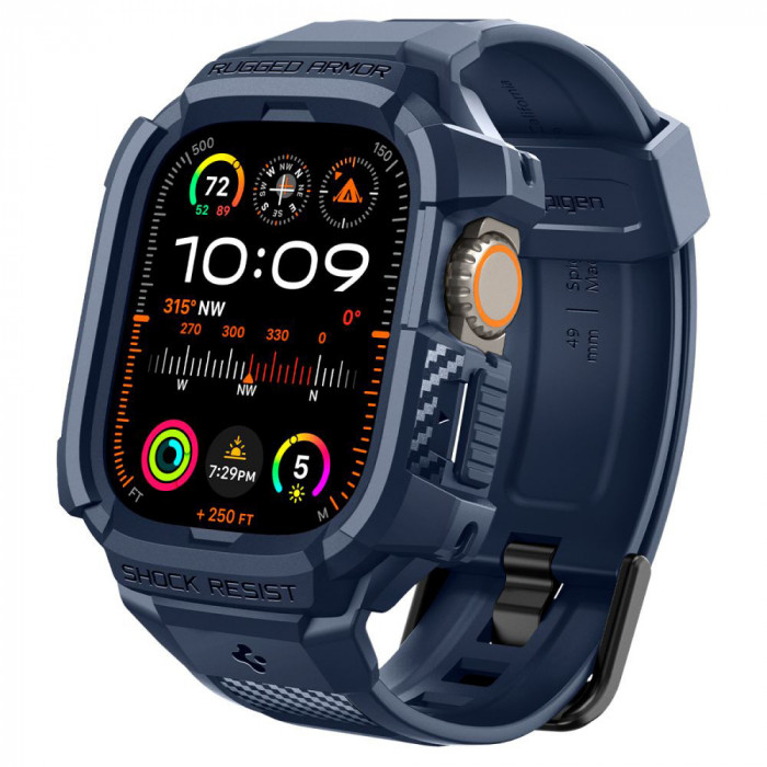 Husa pentru apple watch ultra / ultra 2 si curea, spigen rugged armor pro, navy blue